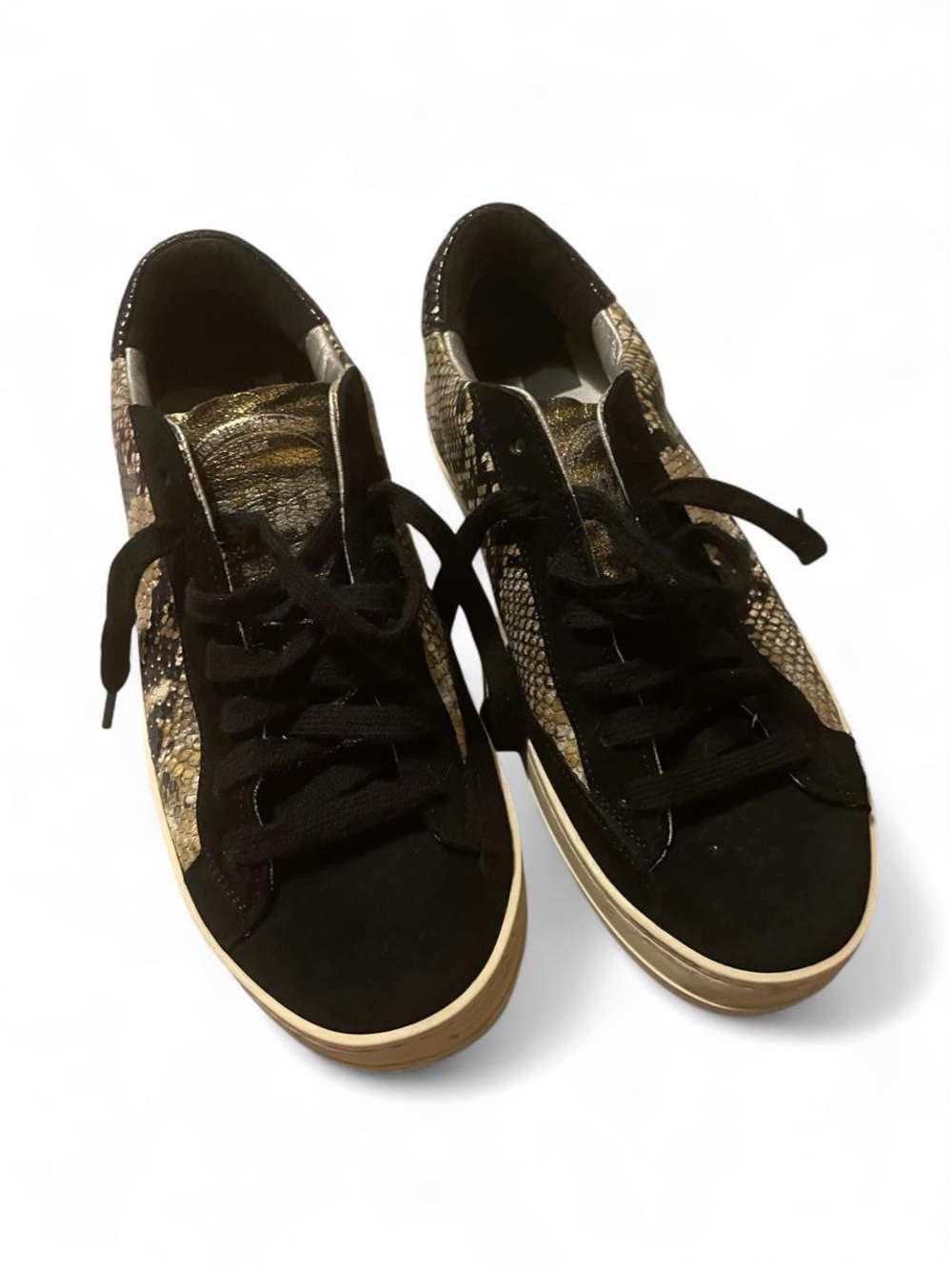 P448 Women's Black & Gold Snake-Print Lace-Up Sneakers